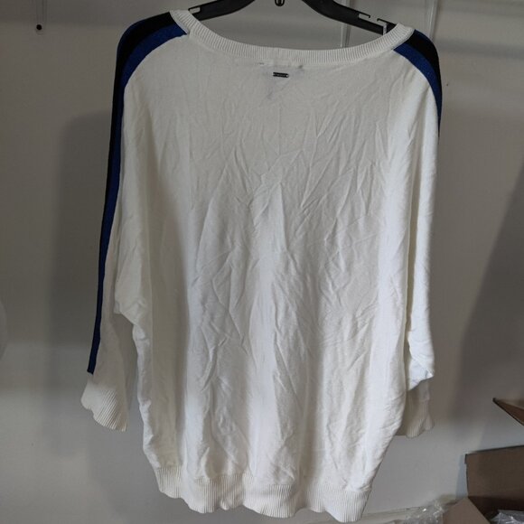 SOILED DKNY Womens Dolman Sleeve Striped Crewneck Sweater White Size L $60 FF389 - Picture 2 of 3